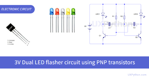 3V Dual LED flasher circuit using PNP transistors